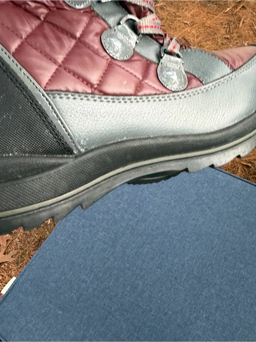 Women's Quilted Faux-Fur Winter Boots - Gray and Burgundy- waterproof